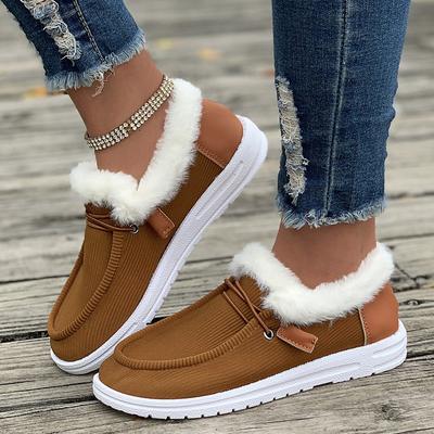 Mode Warme Damen Neue Lässige Winter Plüsch Knöchel Schnee Flats Stiefel Damen Lässige Baumwollschuhe Damen Einfarbig Runde Zehenpartie Sportliche Slipper Damen
