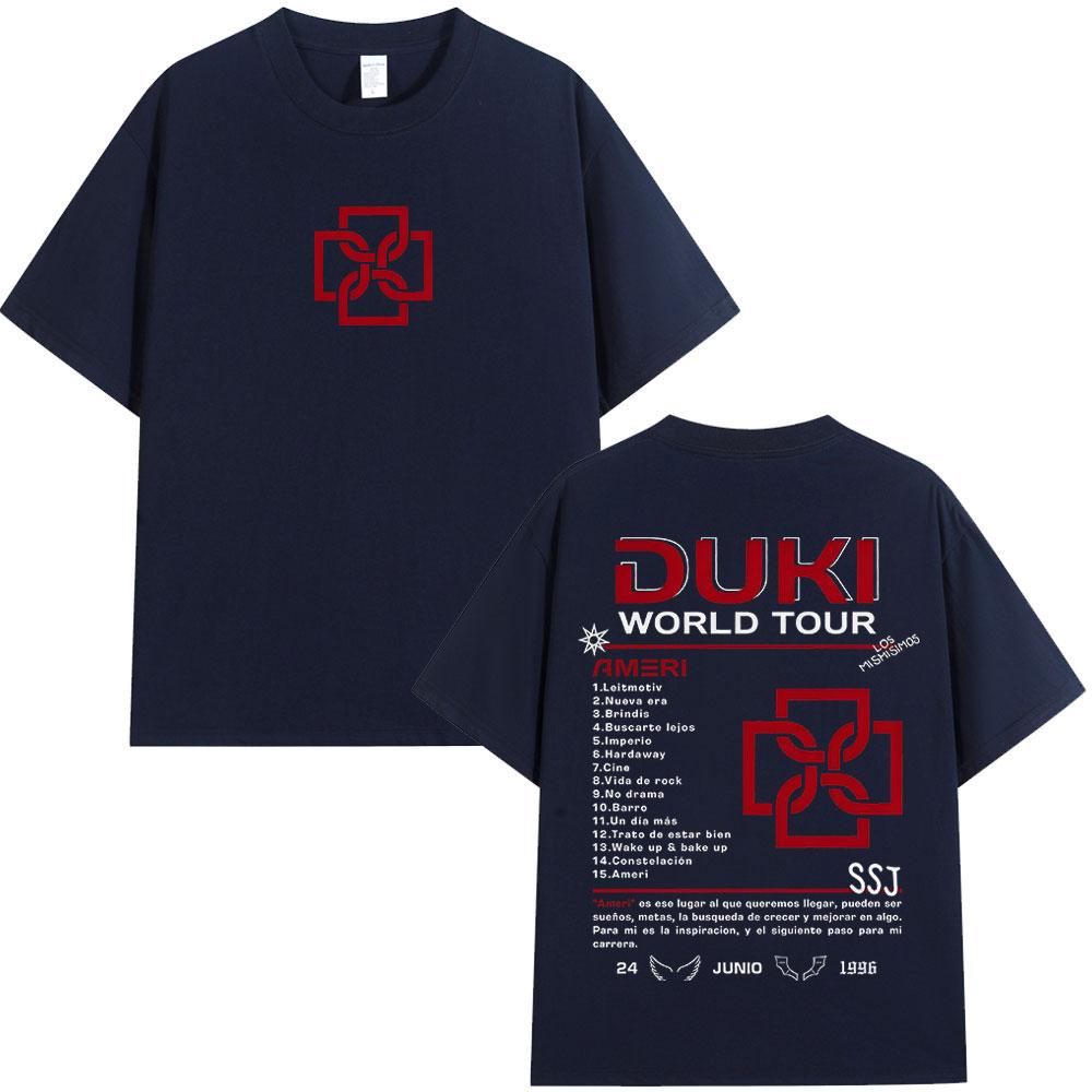 Male and Female Rappers Duki Ameri 2025 World Tour T-shirt, Fashionable Vintage Hip Hop T-shirt, Casual Loose Cotton T-shirt