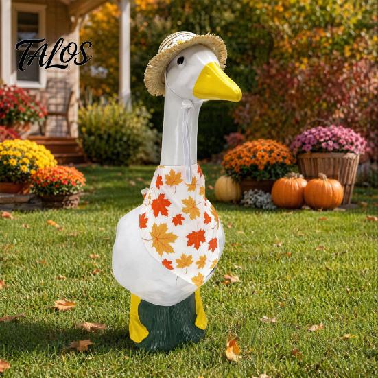 1 Set Autumn Porch Goose Outfit, Straw Hat And Maple Leaf Scarf, Fall Season Goose Costume for 23 Inch Goose Statue Outdoor Yard Lawn Garden Decor