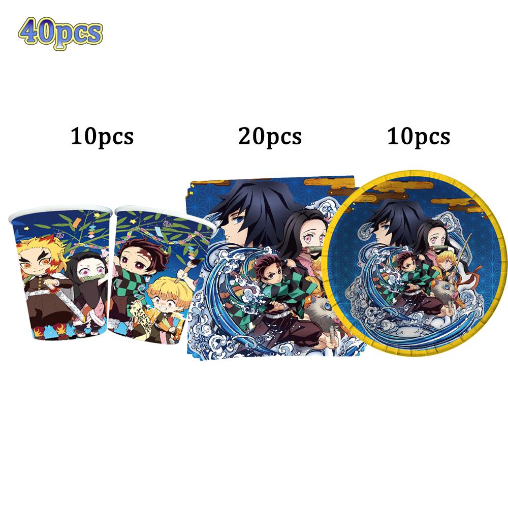 Kimetu No Yaiba Kids Birthday Party Decoration Tableware Paper Cups Plates Napkins Demon Slayer Theme Baby Shower Boys Supplies