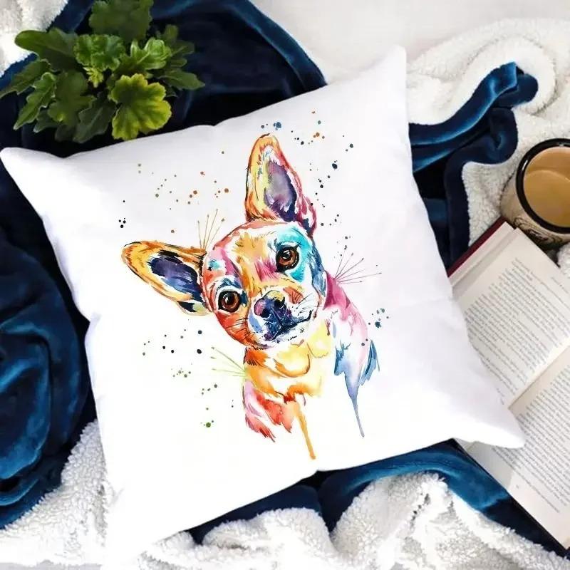 Dog Paw Print Watercolor Dog Pattern Pillow Cover Suitable for Home Hotel Car Cushion Cover Decorative Sofa Chair Pillow Cover