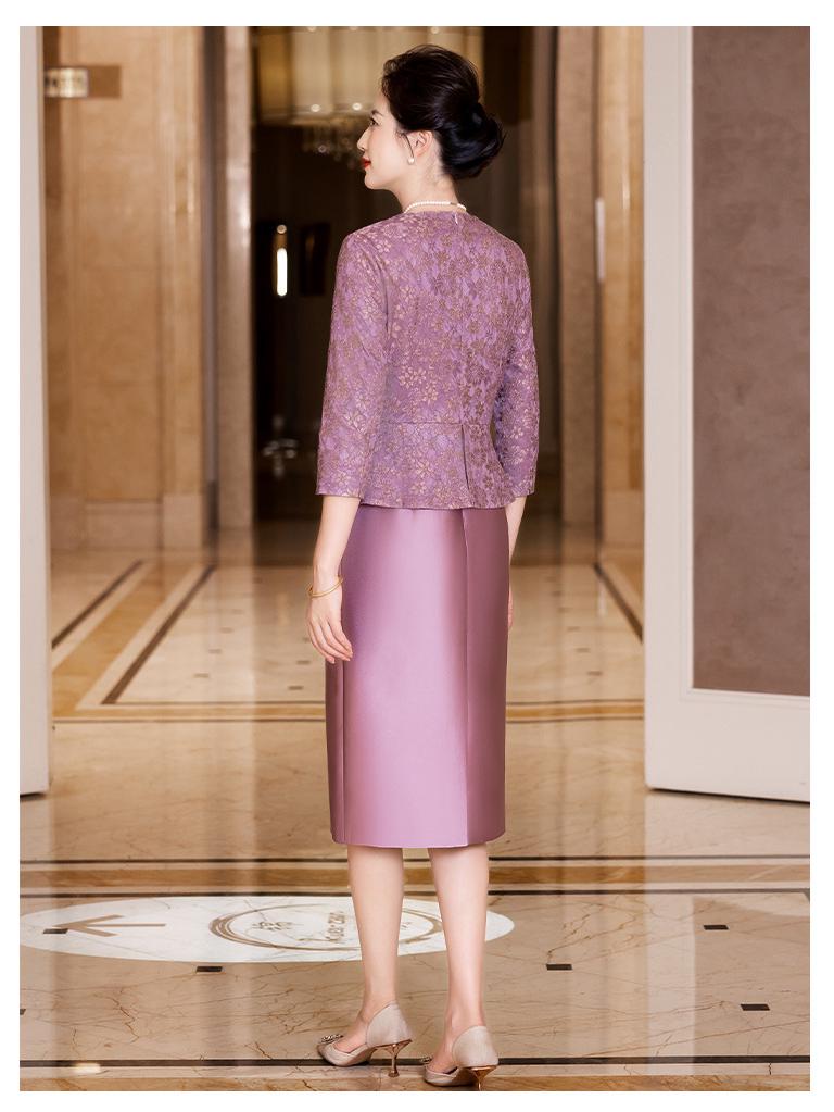 2025 Autumn Elegant V-neck Slimming Purple Lace Dress for Young Moms