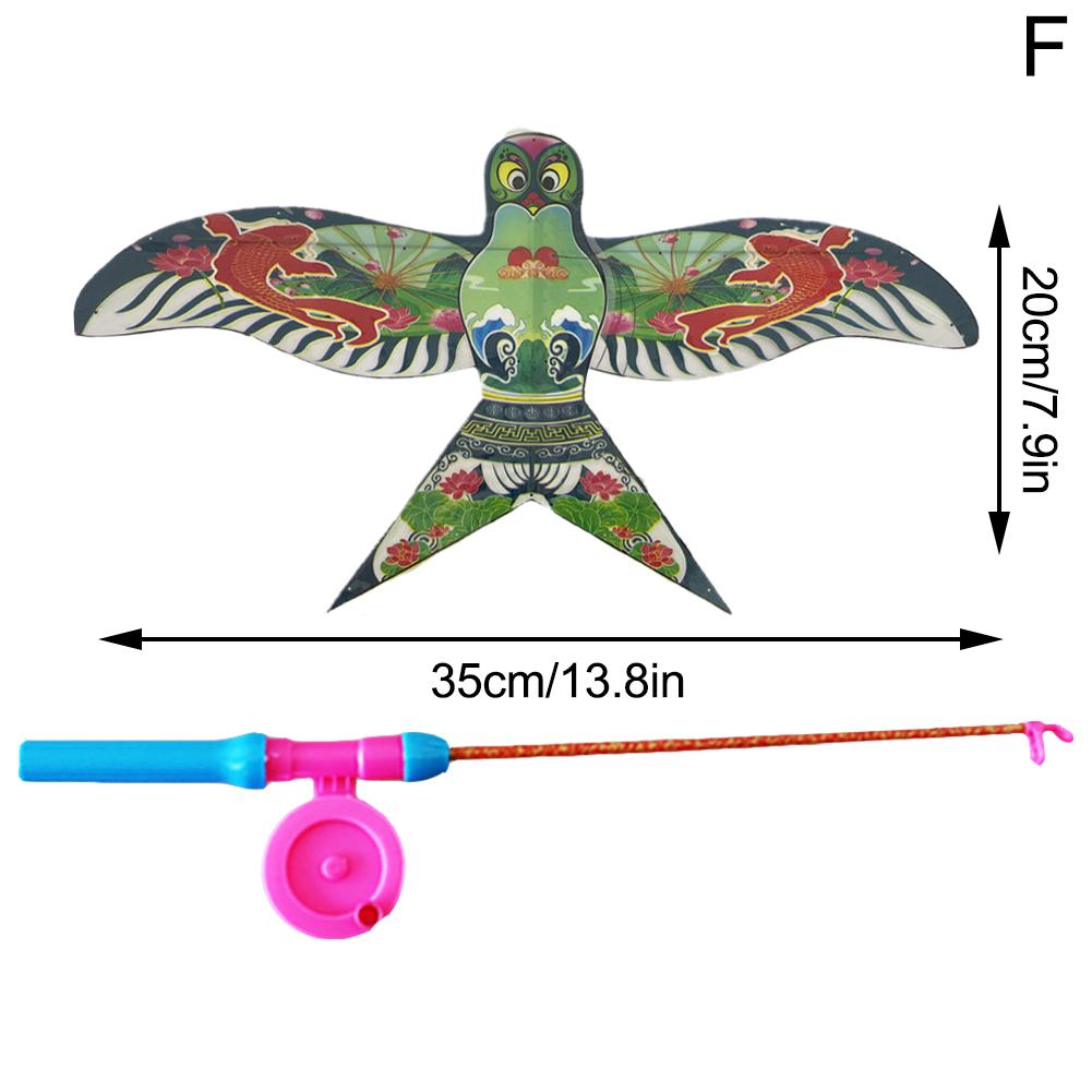 Children Kite Toy Cartoon Eagle Foldable Mini Plastic Toys Kite Hand Brake Fishing Rod Butterflies For Kids Outdoor Toy For Fun
