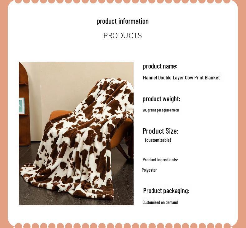 G5Zins Double Layer Cow Print Flannel Blanket for Dorm, Office, Nap, or Sofa Use