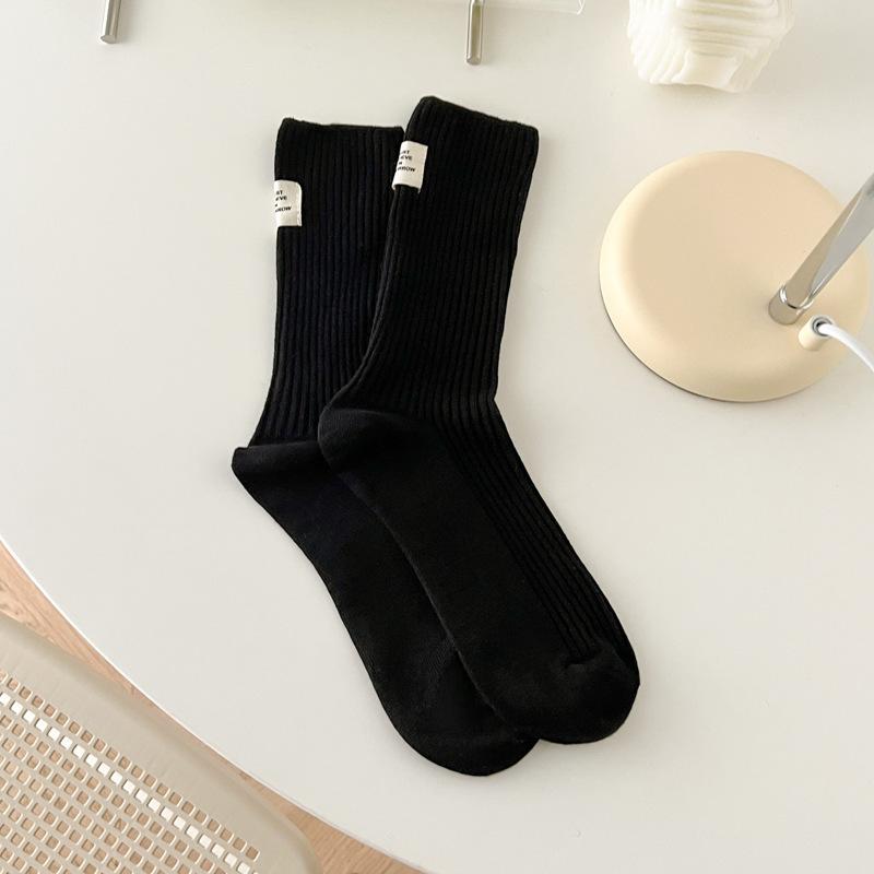 CHAOZHU Korea Japanese Double Knitted Rib Cotton Labeling Fashion Casual Basic Daily Women Girls Socks 1 Pairs