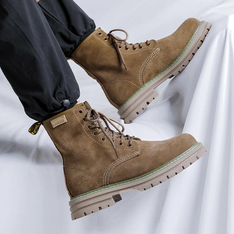 New Tooling Boots Men's Autumn and Winter Rhubarb Boots British Style Couple Yellow Velvet Martin Boots 8668-W