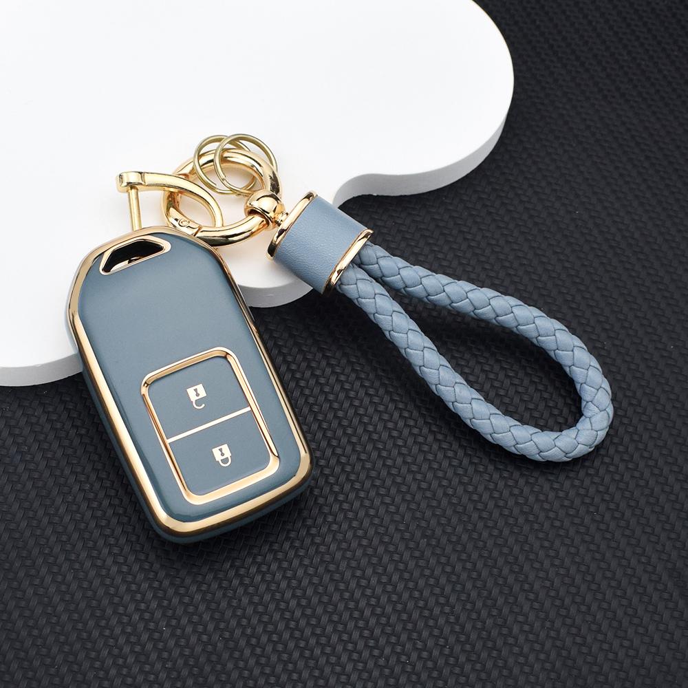 Tpu 2-Button Smart Key Cover For Honda Cr-V Hr-V Civic Accord Fit City Odyssey – Protective Key Fob Case And Key Chain Key Ring