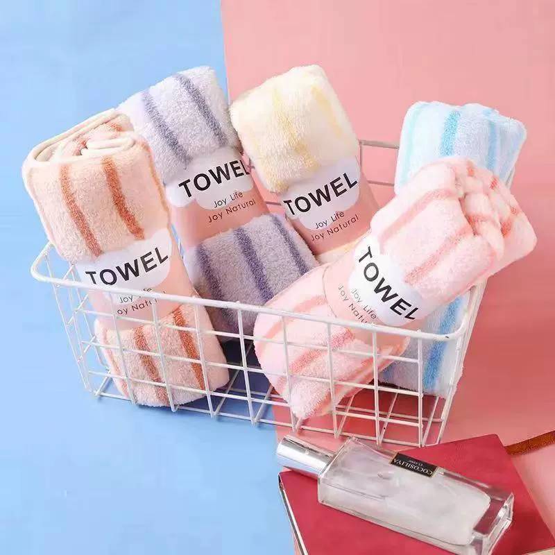 Coral Fleece Towel With Thick Absorbent Stripes For Home Use And Giftgiving