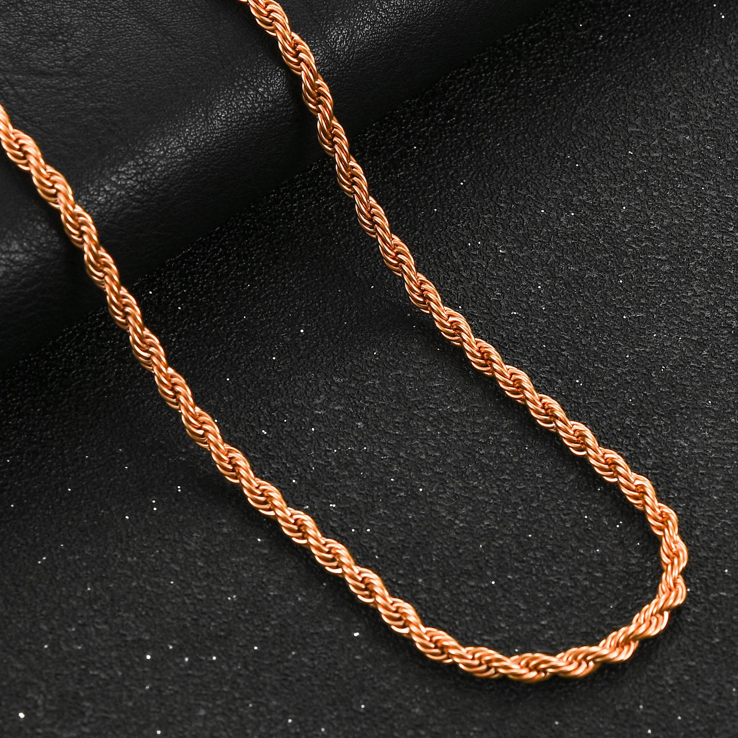 Rozsdamentes acél csavart kötél láncok Férfiak Nők Rózsaaranyozott Nyaklánc Choker Kiváló minőségű Ékszerek Ajándékok 2/3/4 mm széles 50cm   20inch black