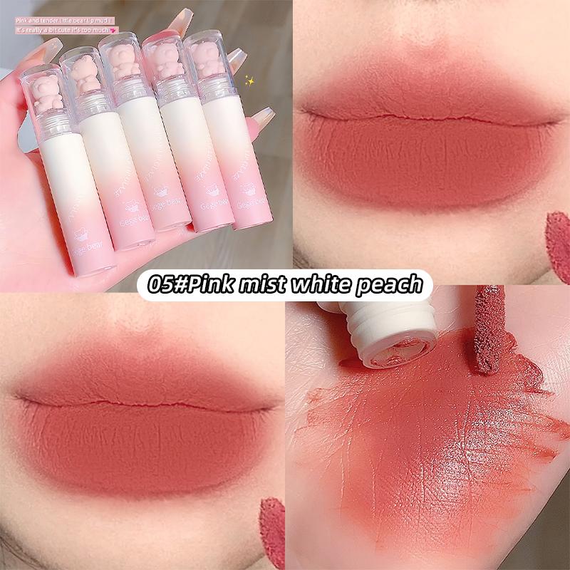GEGE BEAR Matowa szminka, błyszczyk do ust, matowa aksamitna konsystencja, nawilżający błyszczyk wodoodporny Pink Bear Lip Clay