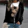 Plus Size Women's Long-sleeved Daily Casual Home Clothing, Cat Print Is Comfortable, Recommended for Women In Autumn and Winter