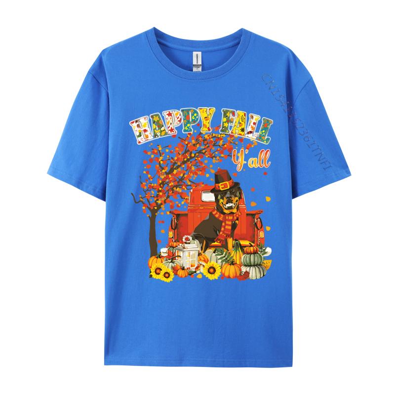 Rottweiler Dog Autumn Fall Pumpkin T Shirts Male Vintage Men Cotton Tee Shirts Cute Oversized T Shirt
