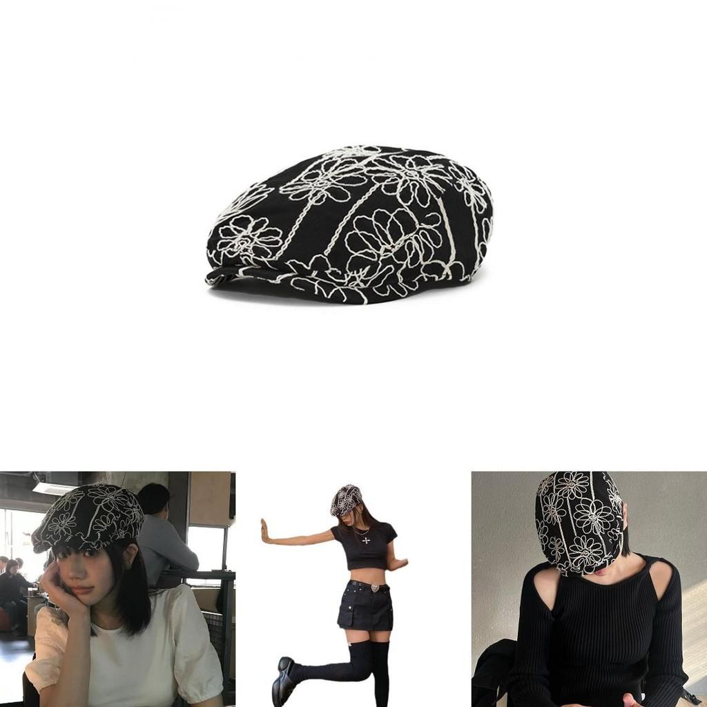 Fashionable Round Top Beret Hat With Handcrafted Floral Embroidery