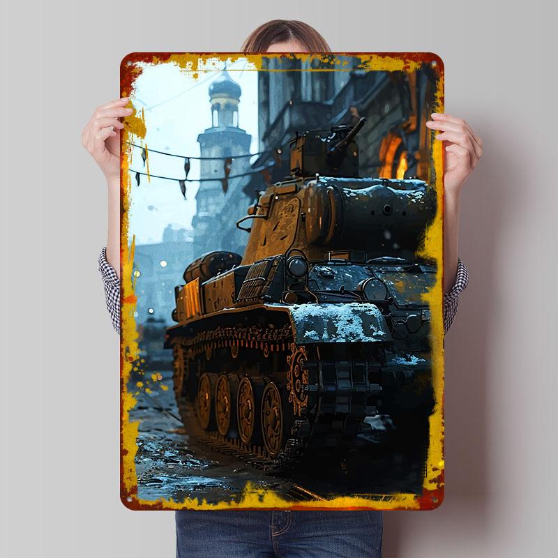 

Tank Urban Winter Landscape Metal Poster Customized Wall Art Retro Vintage Tinplate Signs for Home Decor Man Cave Wand Deko Room 7.9x11.8In(20x30cm)
