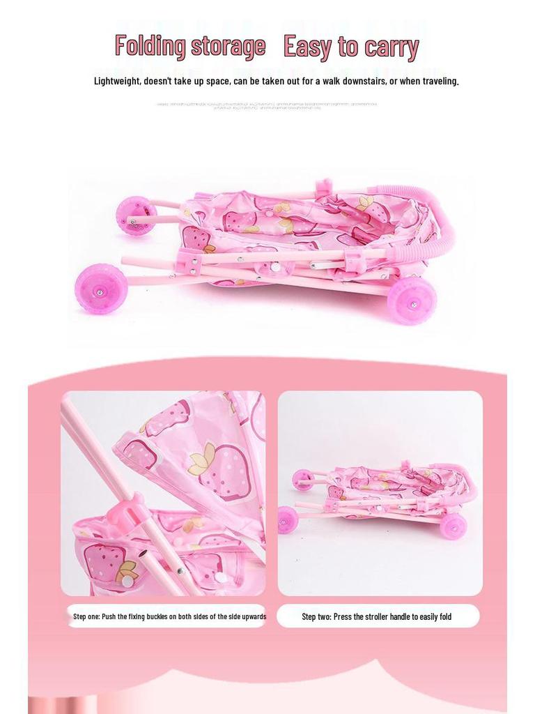 Baby Girl Doll Stroller with Light and Sound - Pretend Play Birthday Gift
