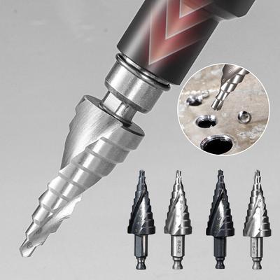 Portable Spiral Groove Step Drill Bit 4-20mm Wear-Resistant Punch Holes Drill Bit Faster Drilling Wood Metal Hole Opener