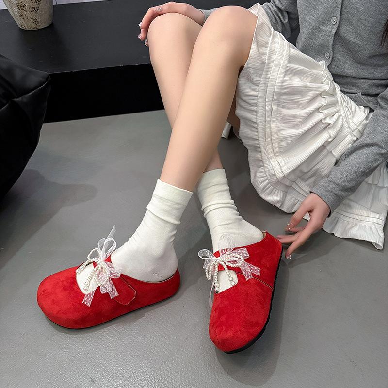 Fashion Slippers Women Summer Loafers Female Shoes Low Slides Fashion Butterfly-Knot Lace Cover Toe 2025 Luxury Hoof Heels Butterfly-kno