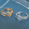 Silver Color Irregular Hollow Double Line Geometric Ring Female Simple Unique Design Fashion Adjustable