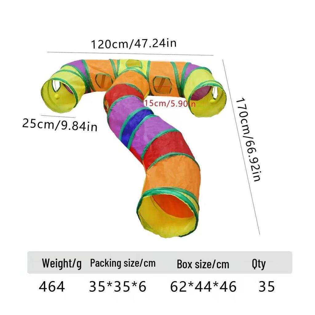 Rainbow Three-Way Foldable Cat Tunnel Toy