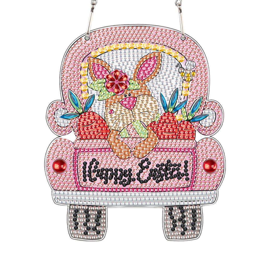 Special Shape Easter Rabbit Wreath Rhinestone Diamond Art Pendants Diamond Painting Hanging Pendant for Garden Window Decor