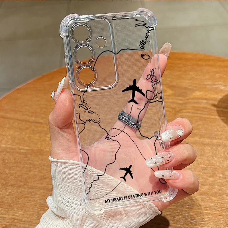 Travel Map Pattern Phone Case For Samsung Galaxy A57 A37 A17 A56 A16 A55 A36 A26 A15 A35 A54 A53 5G Clear Shockproof Soft Cover