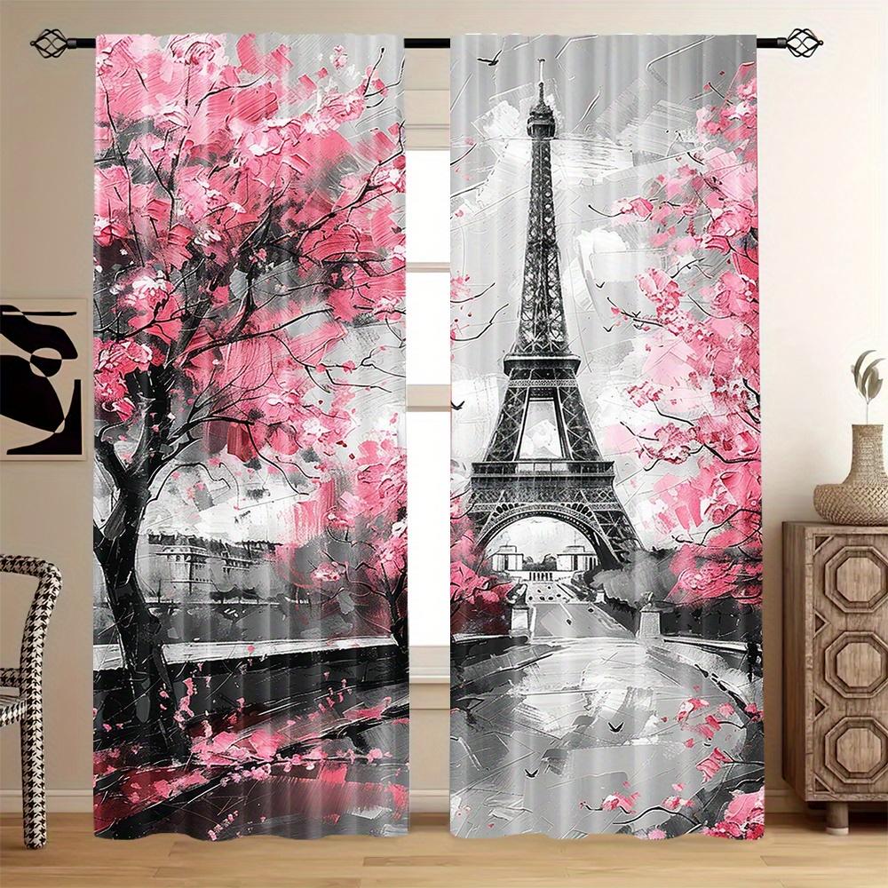 2pcs Pink Romantic Street Couple Printed Curtain,Vibrant Room Decor for Bedroom, Office, Kitchen, Living Room, Study Decor