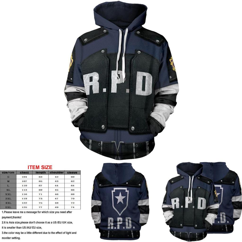 Comfortable Resident Evil Hoodies Leon Scott Kennedy 3d Printed Pullover Cosplay Jacket Coat For All Seasons