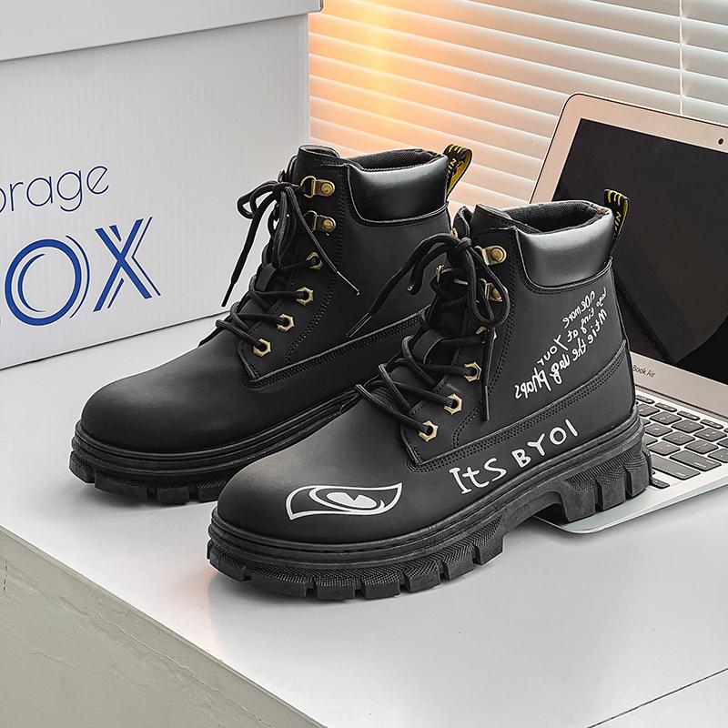 Nowe modne jesienne i zimowe męskie wysokie buty Martin dla studentów, mężczyzn i chłopców, modne buty robocze z miękką podeszwą, ochrona pracy, trampki Martin