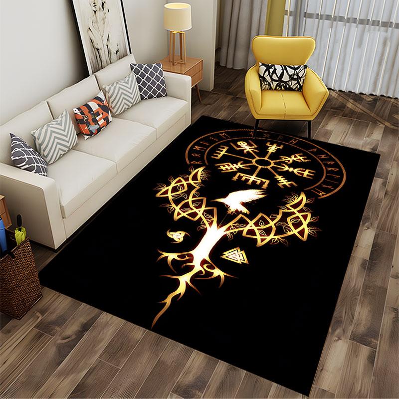 Nordic Symbols with Raven Decor suitable as a non-slip mat for the living room or bedroom sofa