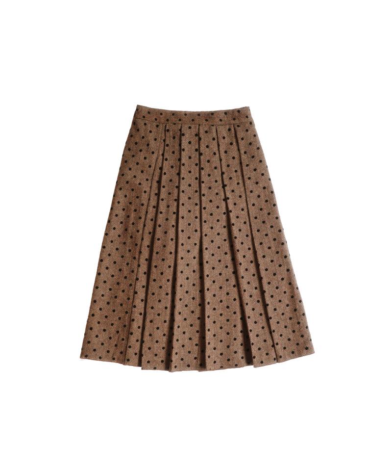 Cookies Wool Dot Herringbone Pleated Skirt (Brown)