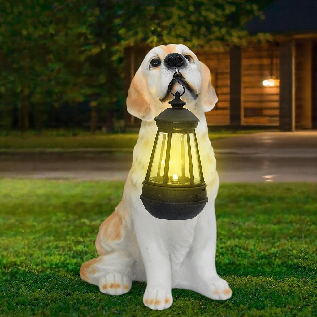 JYL TS/036,Resin Dog Carrying Lantern Solar Outdoor Light for Home Garden Corridor Path Statue Decor