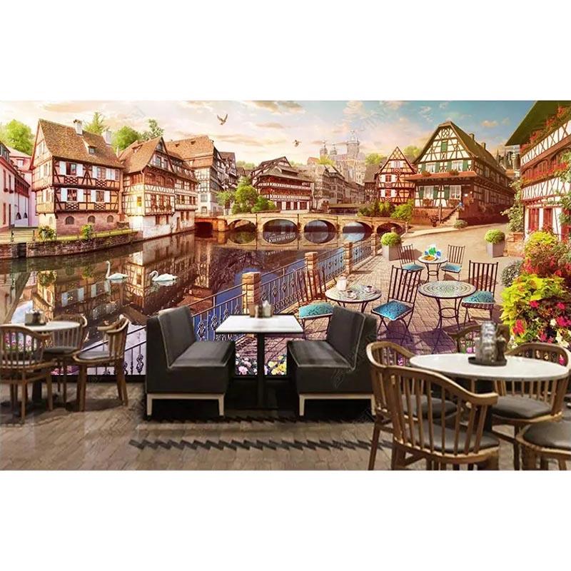 Europe Ancient Old City Castle Italy Photography Backdrop Tuscany Spring Floral Scenery Street Cafe Restaurant Party Decoration