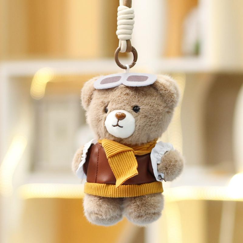 Cute Cartoon Bear Plush Doll With Short Velvet Material For Girls Bag Charm