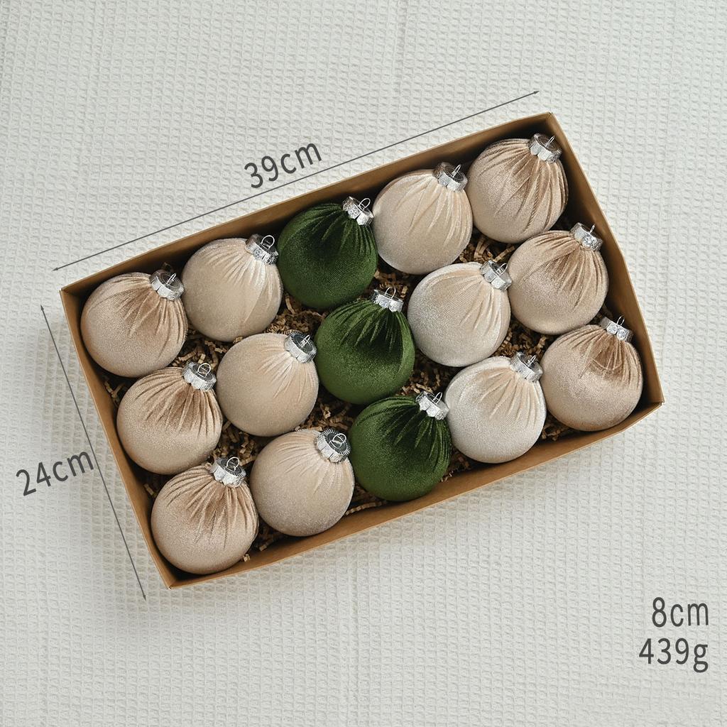 Velvet Christmas Ornaments Balls 15 Pcs 3.1 Inches / 8cm Large Christmas Baubles Shatterproof Xmas Ball for Christmas Tree