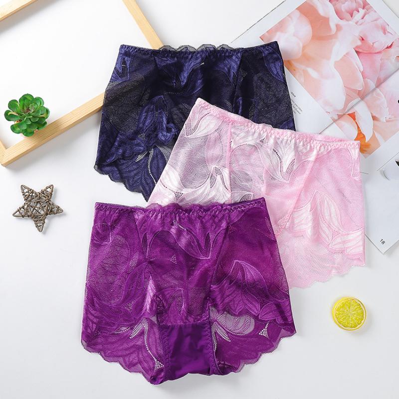 Women's Sexy Lace Underwear Panties Women's Hollow Out Breathable Lingerie Hip-lifting Mid-waist Briefs 2XL