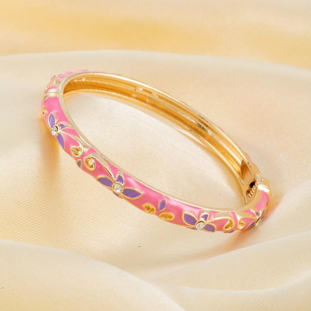 Exquisite Painting Enamel Flower Bangle Lightweight Metal Rhinestone Thin Bracelet Beach Vacation