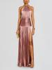 Metalic Sheen Elegant Sleeveless Backless Dress With Slit For Party And Evening Wear