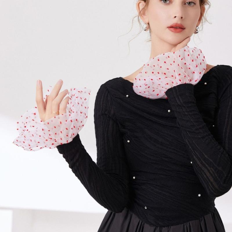 Elegant Sheer Dotted Sleeves Decorative Wrist Cuffs Arm Sleeves For Women Girl Daily Wear And Special Occasion Outfit