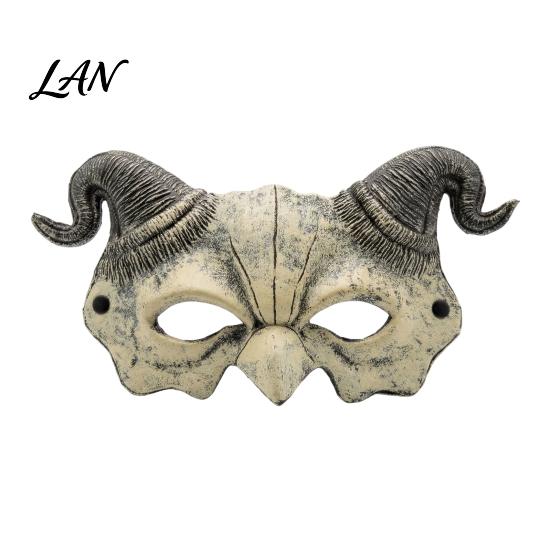Gothic Masquerade Mask Halloween Ram Horn Demon Mask, Horror Devil Half Face Lightweight for Cosplay Costume Party Comfortable