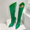 Sexy Runway Mirror Patent Leather Women Knee High Boots Autumn Winter Shoes Pointed Toe Zip Stiletto Heel Long Botas Mujer