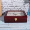 Wooden 10 Grid Watch Display Box Transparent Window Watch Storage Box (Red)
