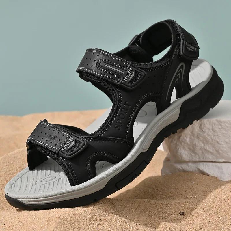 Handmade Mens Sandals Genuine Leather Sandals Men Outdoor Summer Shoes Casual Flats Lightweight Fashion Men Sneakers Beach Shoes