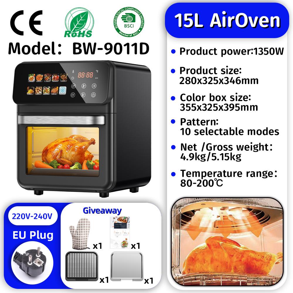 2025 New 15L Large Capacity Air Fryer Oven Combo with Touch Control for Home Use