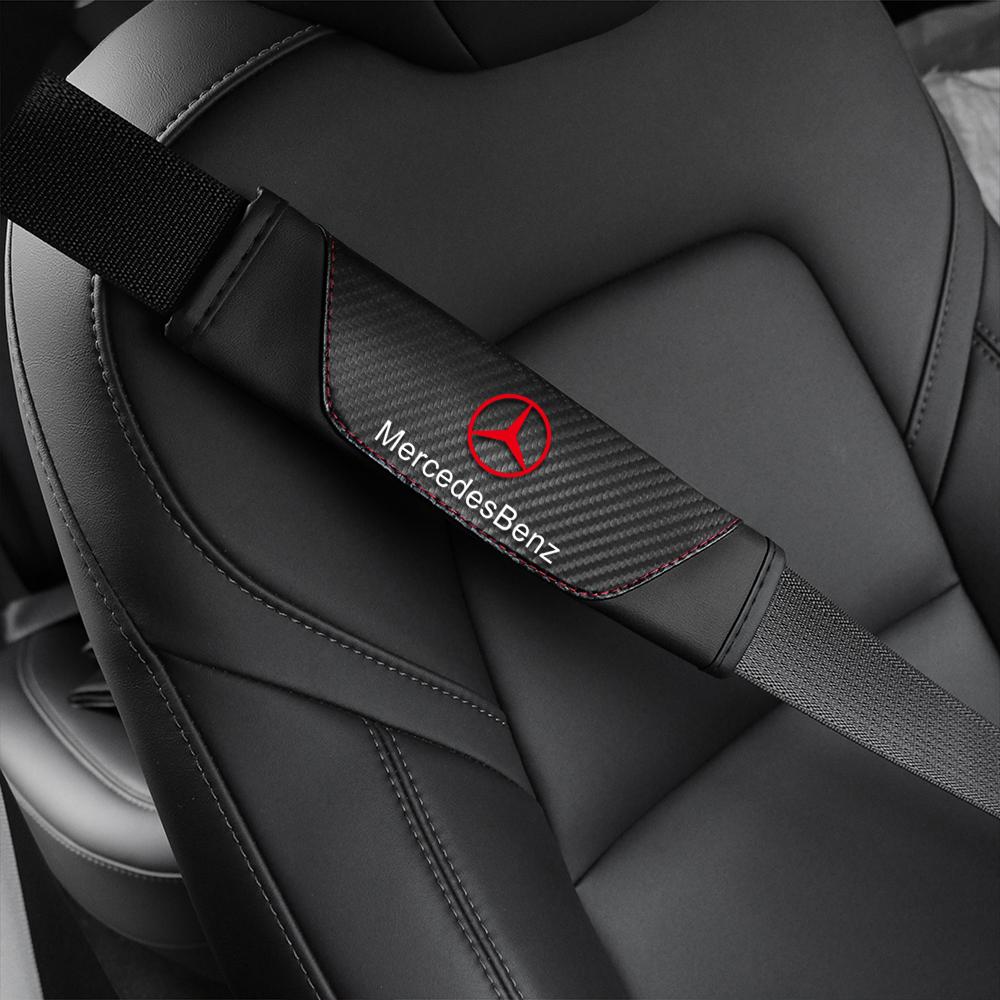 GLC GLB 2pcs Seat Belt Covers Car Safety belt cover For Adults Youth Kids Carbon Fiber PU For Benz AMG W202 Auto Accessories In