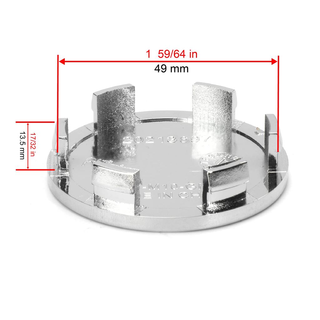 Set of 4 Wheel Center Caps, 54mm Outer Diameter, 49mm Inner Diameter, 2.13-inch, Simple Silver