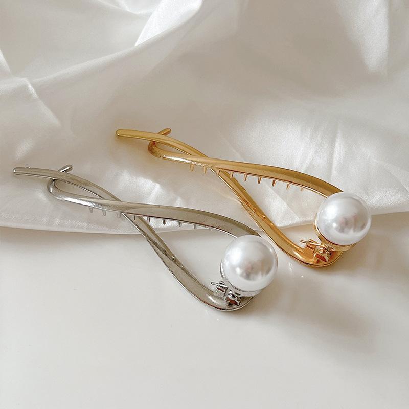 Vintage Big Pearl Barrettes Gold Silver Color Hair Clip Hairpin for Women Fashion Hair Ornament Headwear Jewelry