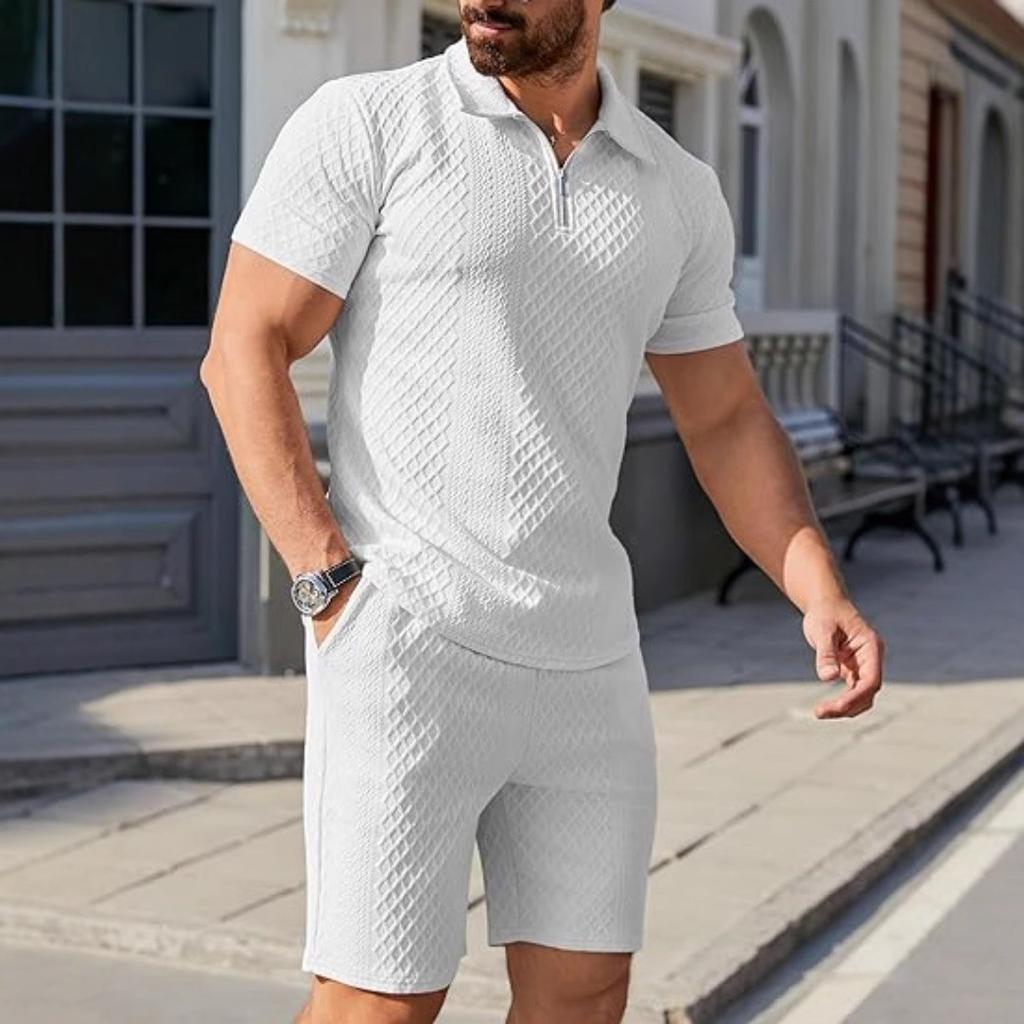 Men's sports and leisure suit Summer knitted short-sleeved shorts two-piece set men's short-sleeved lapel polo shirt suit