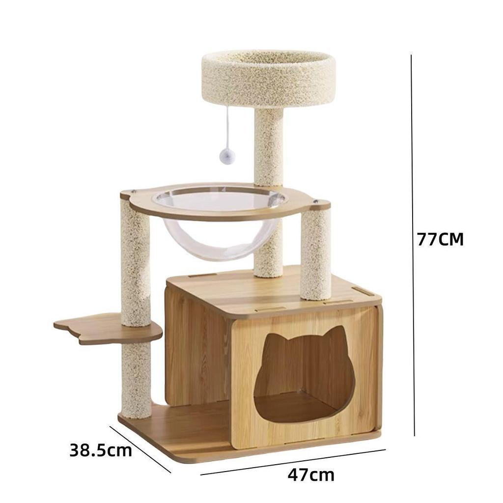 Space-Saving Cat Climbing Frame & Bed Villa with Toy Capsule, Floor-to-Ceiling Post, and All-Season Platform.