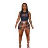 D6116 European and American hot-selling women's clothing, fashion casual vest shorts, slim-fit printed two-piece set