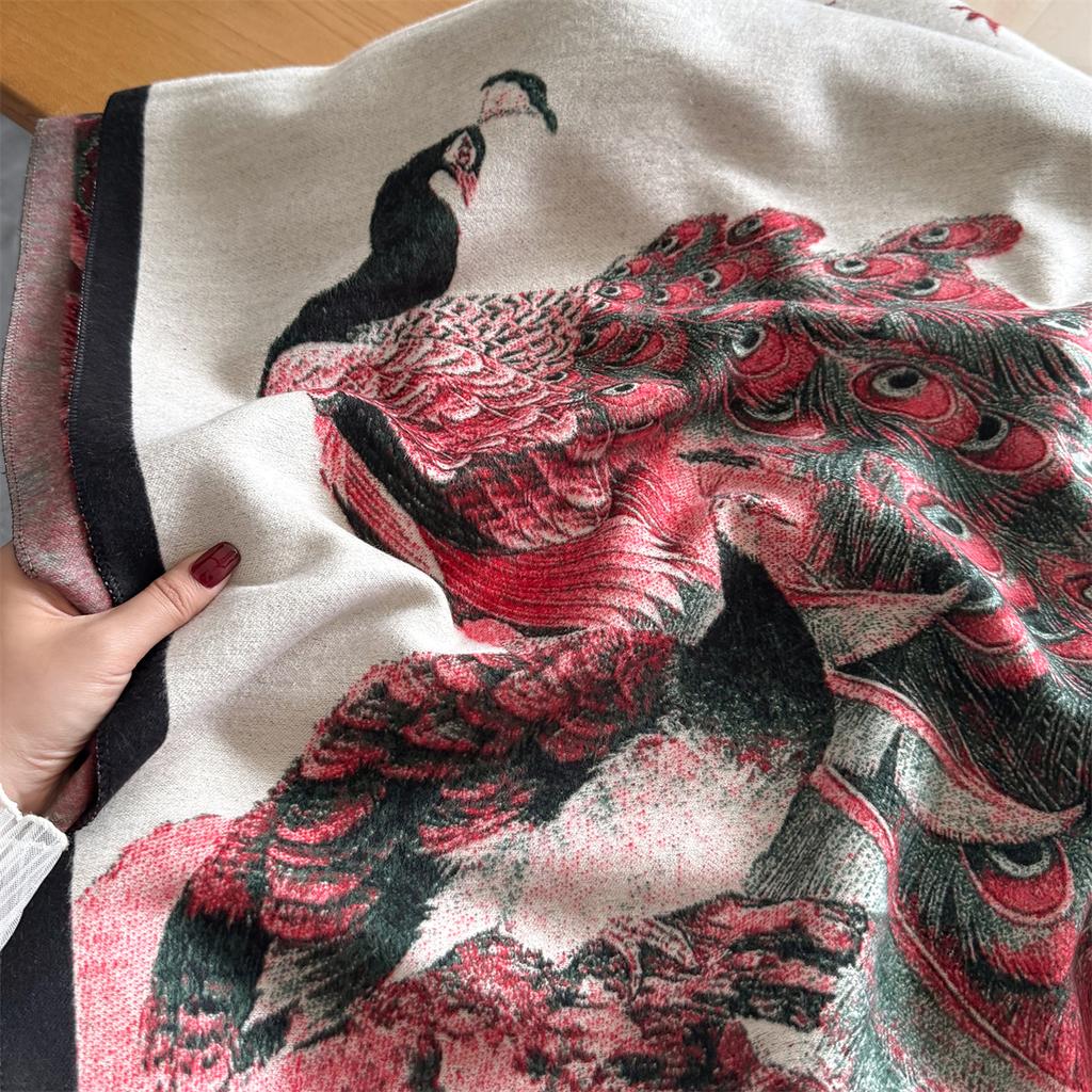 Winter Thickened Warm Scarf 65*185cm Tassel Pashmina Shawl Women‘s Floral Imitation Cashmere Warps Autumn Coldproof Blanket